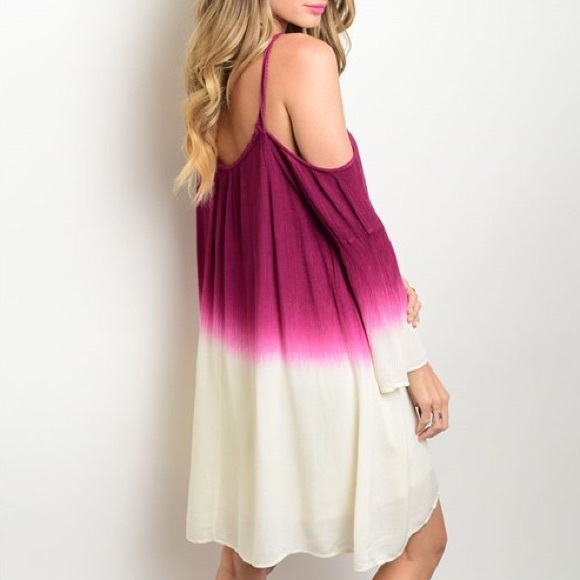 LAST ONE🎈Berry Crochet Cold Shoulder Ombre Dress - Picture 2 of 3