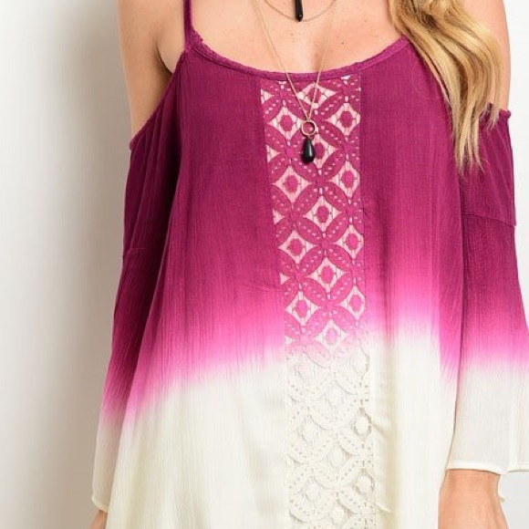 LAST ONE🎈Berry Crochet Cold Shoulder Ombre Dress - Picture 3 of 3