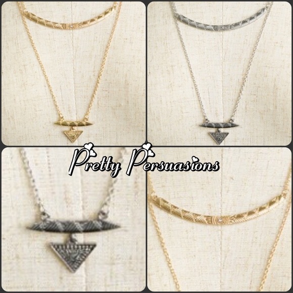 Silver Tone Delicately Layered Arrow Drop Necklace - Picture 2 of 4