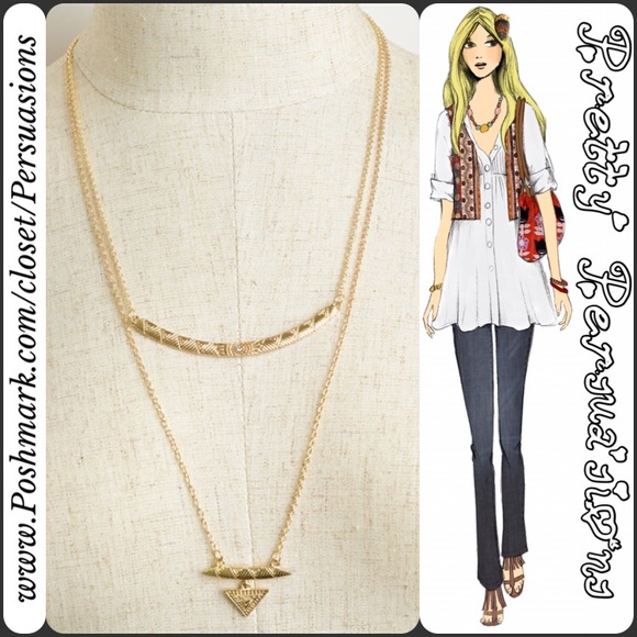 Silver Tone Delicately Layered Arrow Drop Necklace - Picture 4 of 4