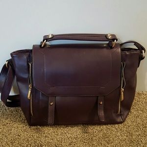 NWOT deep plum satchel with gold hardware