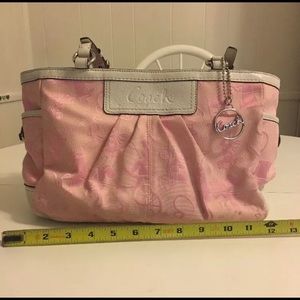 COACH LIGHT PINK JACQUARD & WHITE LEATHER TOTE