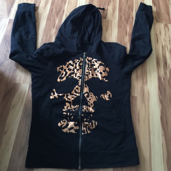 Cheetah skull zip up sweater