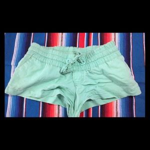 Seafoam green linen shorts