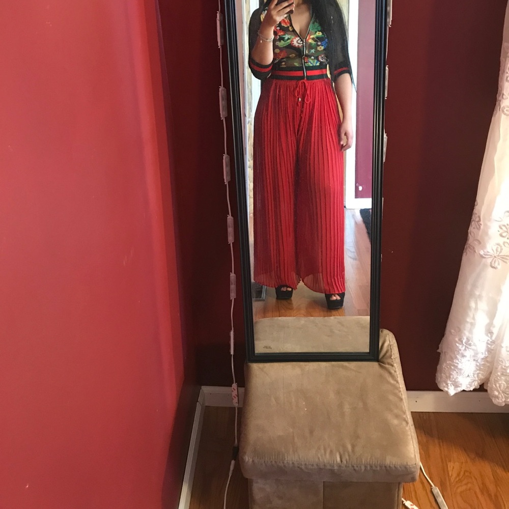 Red pleated chiffon pants. Clearance - Picture 3 of 8