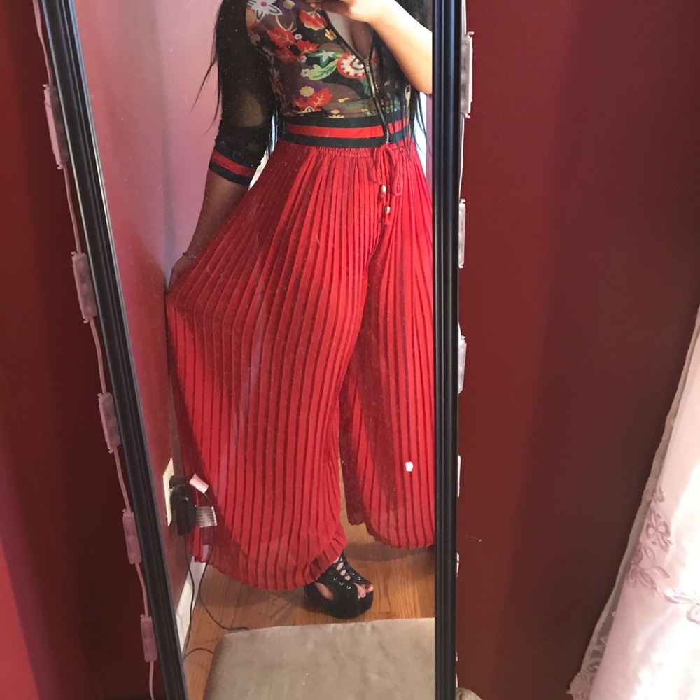 Red pleated chiffon pants. Clearance - Picture 5 of 8