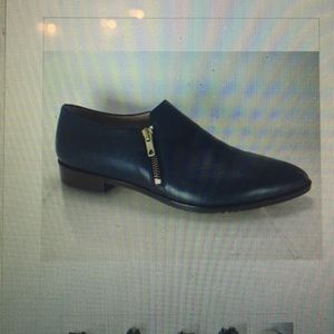 J crew leather double zip loafers size 8.5 navy