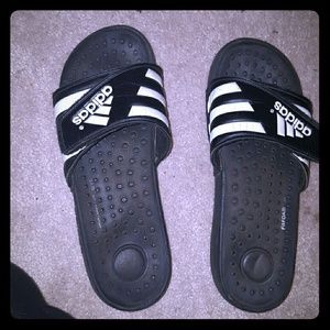 Black and white adidas slides. Foam bottom. Size 8