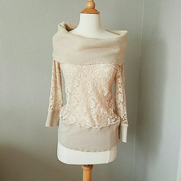LAST CALL!! Off the shoulder lace nude sweater