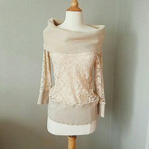 LAST CALL!! Off the shoulder lace nude sweater