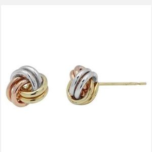 Tri-tone gold love knot earrings