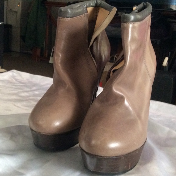 Key te’ it39 wooden taupe leather ankle pumps heels - Picture 2 of 6