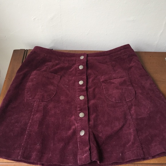 Burgundy skater button down skirt.