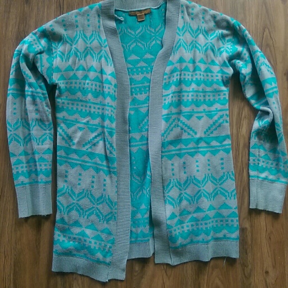 Turquoise and Grey Tribal Cardigan