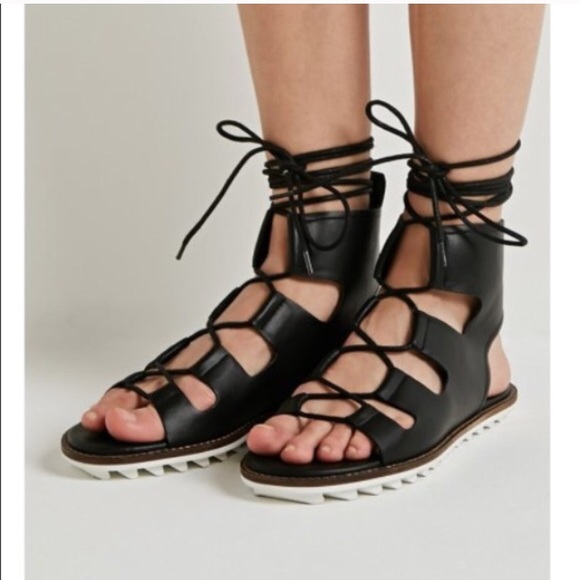 Forever 21 Black Lace Up Sandals