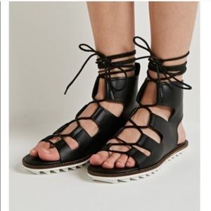 Forever 21 Black Lace Up Sandals
