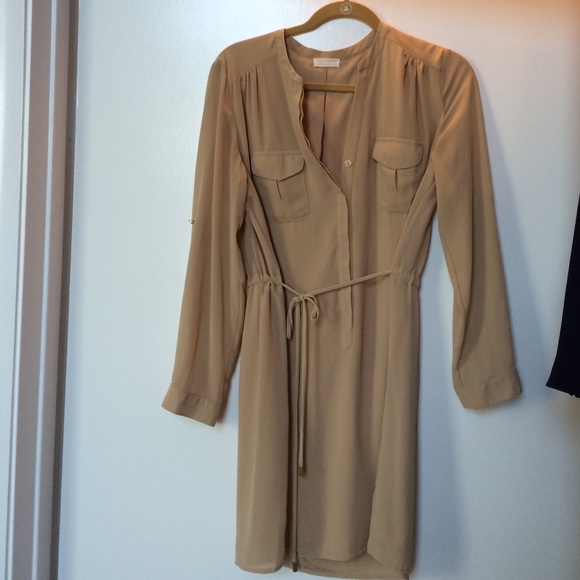 Blush camel shirt dress with waist sincher