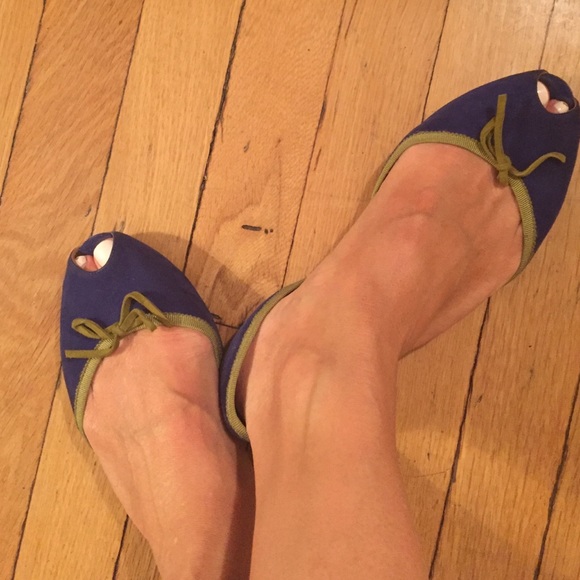Prada suede peep toe flats