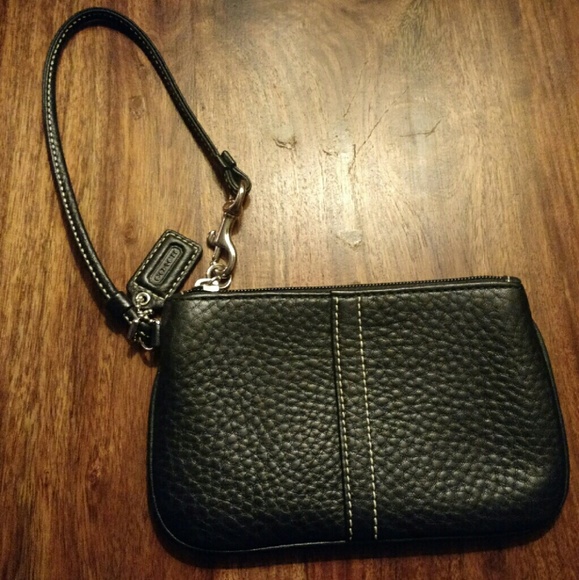 Coach Black Pebbled Leather Wristlet