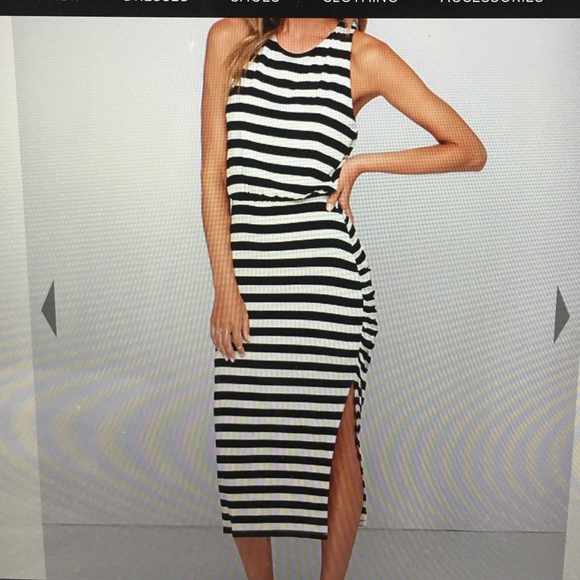 Lulu's Black and Ivory striped Midi Dress