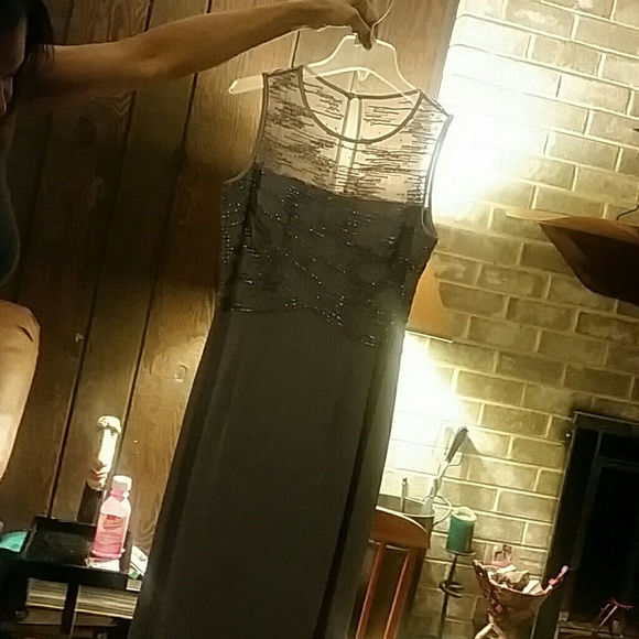 Floor length lavender satin gown w shawl