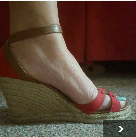Red canvas platform sandals