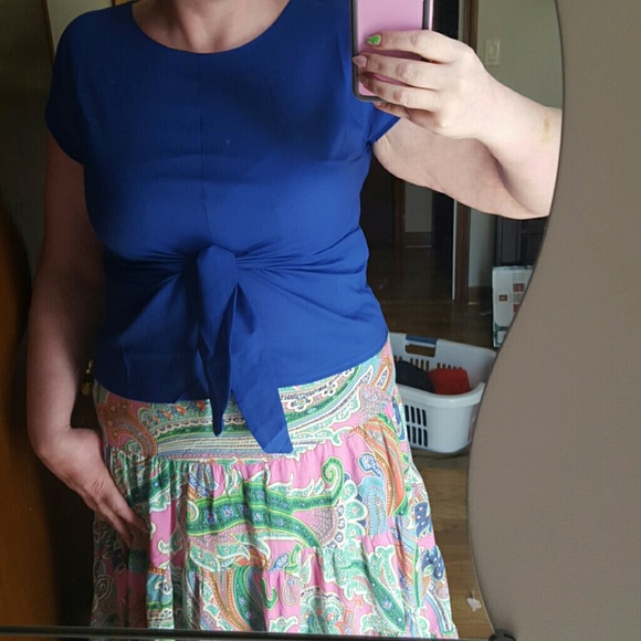 Navy chiffon tie front blouse L/XL