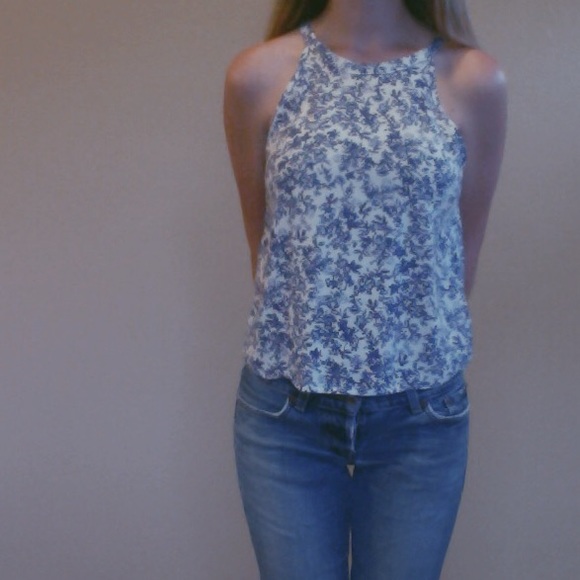 Blue Floral Halter Neck Shirt