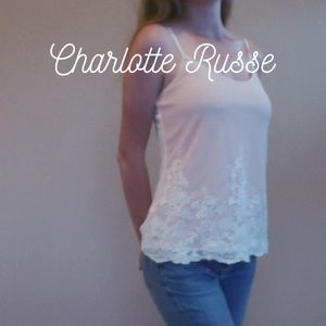 Pink Tank with White Lace Overlay
