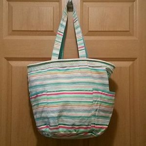 Thirty-One Retro Metro Canvas Tote! Stripes!!