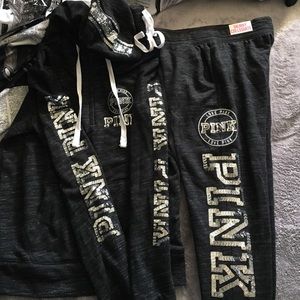 PINK sweat suit, skinny collegiate pant & hoodie