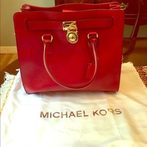 Authentic red Michael Kors Hamilton satchel