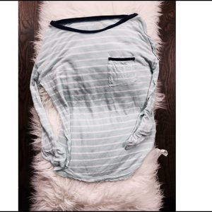 🌴STRIPPED TEAL QUARTER SLEEVE SHIRT🌷