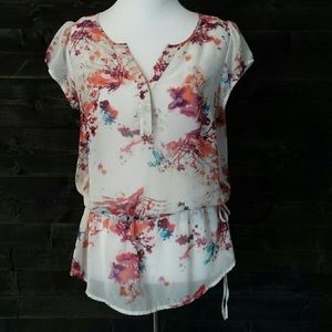 Sheer floral print top, size M