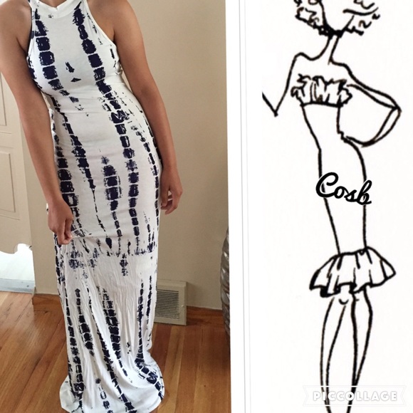 1 Left! Maxi Navy & White Tie Dyed Dress - Picture 2 of 4