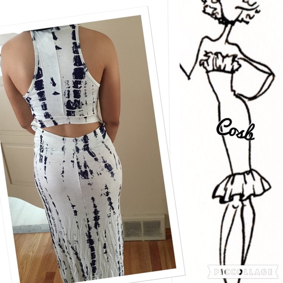 1 Left! Maxi Navy & White Tie Dyed Dress - Picture 3 of 4