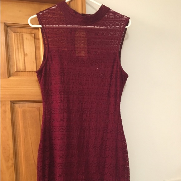 Maroon lace dress with keyhole back