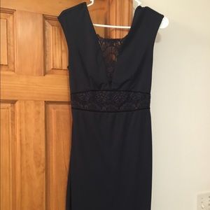 Navy blue dress with lace inset