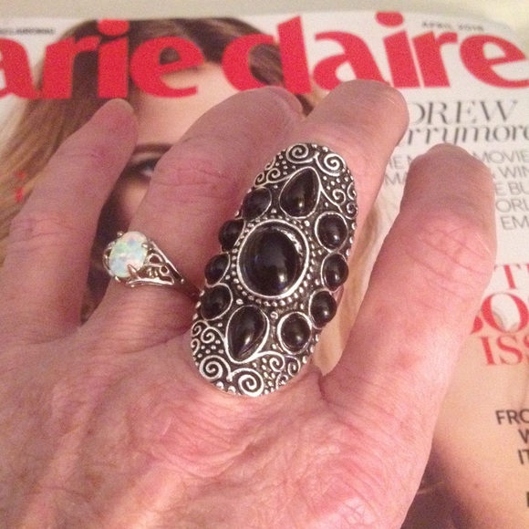 Bohemian Silver Plated Black Turquoise Ring 6💅🏽