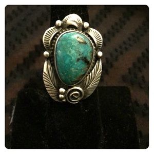 Navajo style turquoise sterling silver ring.