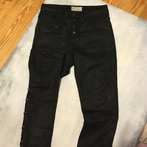 Free People high waisted moto inspired black jeans