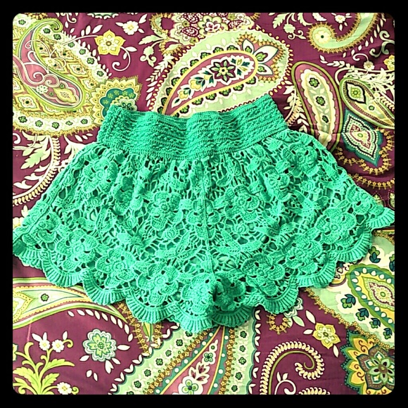 Teal Crochet Shorts