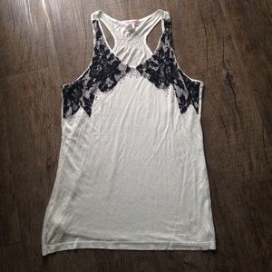 🔴Pink Rose Off White Razor Back Tank Lace detail