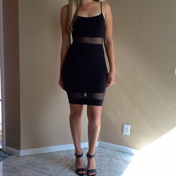 •last small• Black Mesh Inset Midi Dress - Picture 2 of 4