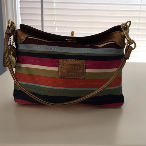 Striped Coach oversized clutch