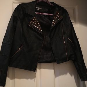 leather jacket with rose gold details