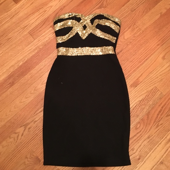 black strapless sequin dress