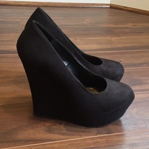 Brash Black Suede Platform Wedges