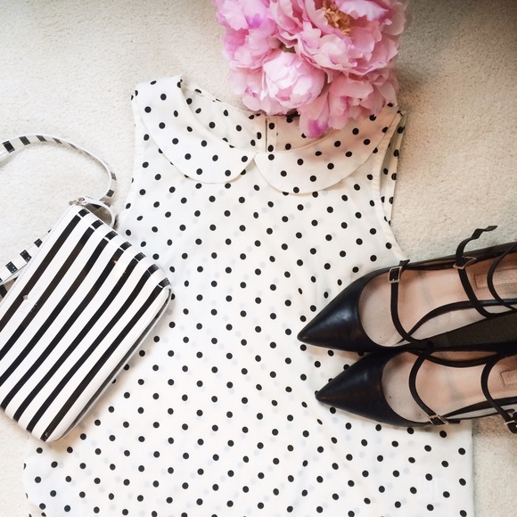 bp Tops - ✨HP!✨Cream and Black Polka Dot Peter Pan Top