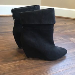 Express Black Suede Fold-Over Ankle Booties